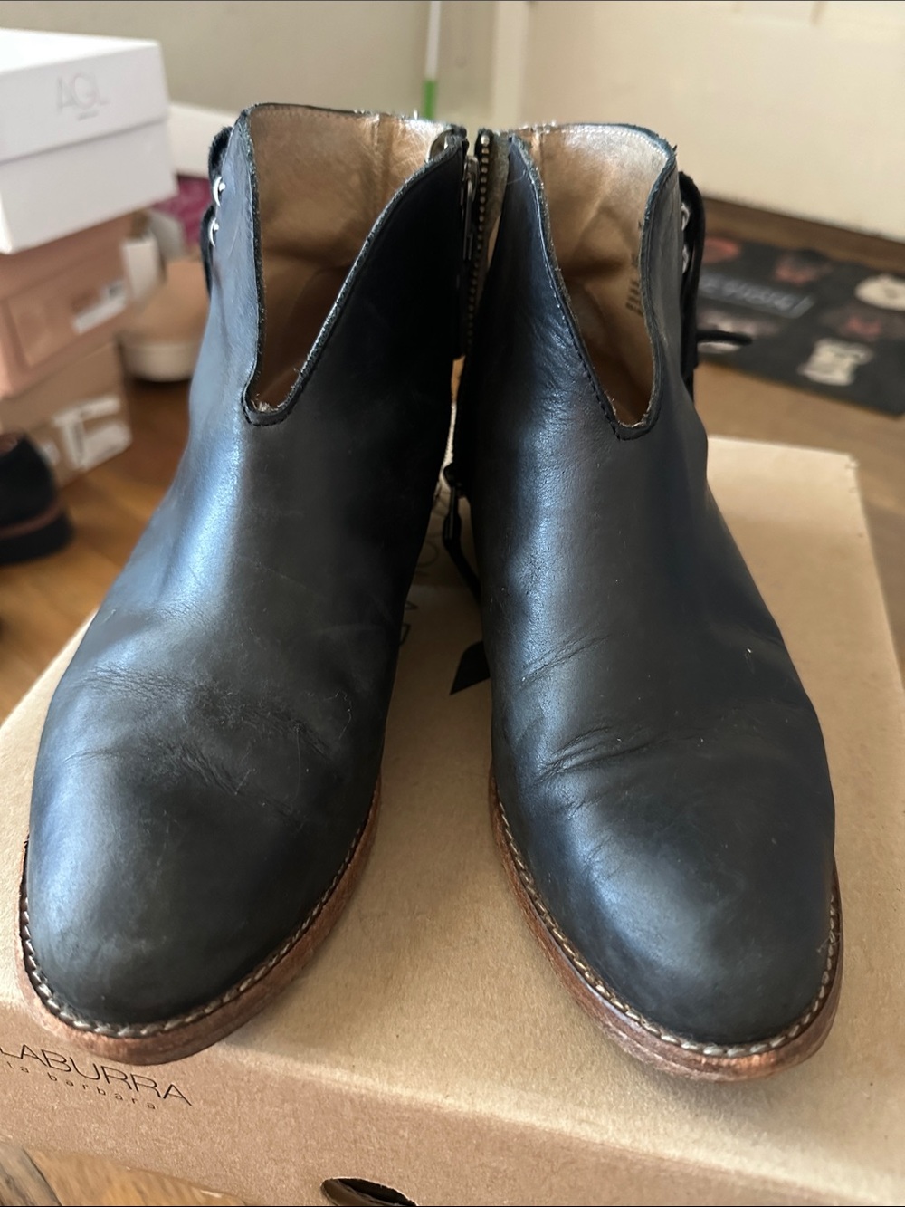 Black Leather Women’s Ankle Booties with Side Tassel Detail